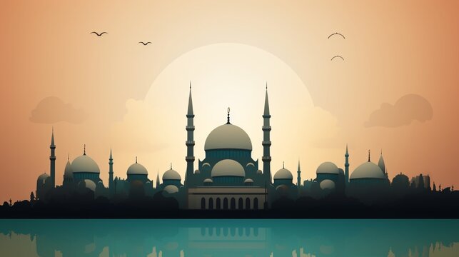 Mosque Silhouette Vector Digital Craft Isolated and Paper Art Style. Suitable for Ramadan & Eid Greeting, Background, Islamic Celebration