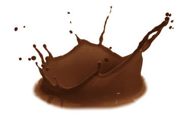 Chocolate color liquid splashing on white background