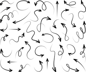 Set of black hand drawn arrows. Sketch arrow design for business plan and education. Vector illustration