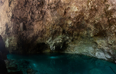 Beautiful view of the The 3 Eyes National Park in Santo Domingo - Dominican Republic- underwater lagoon, caves, gardens