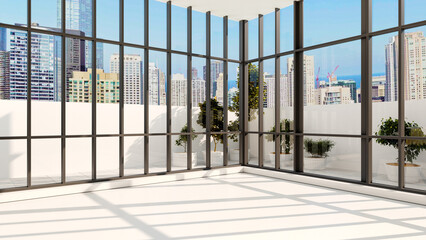 Large luxury modern bright interiors Living room mockup banner illustration 3D rendering computer digitally generated image