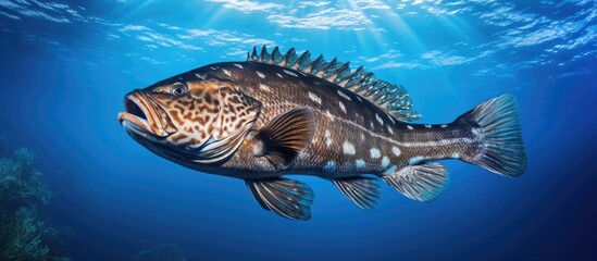 Inquisitive Nassau grouper swimming in the ocean