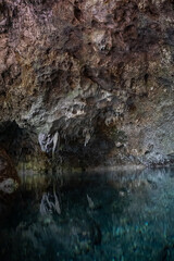 Beautiful view of the The 3 Eyes National Park in Santo Domingo - Dominican Republic- underwater lagoon, caves, gardens