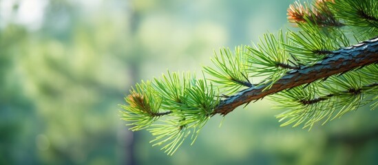 Close up view of a pine branch during the spring season