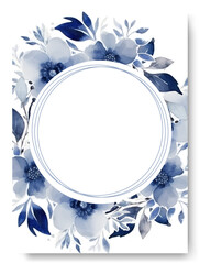 Wedding invitation template with watercolor blue anemone flower frame background