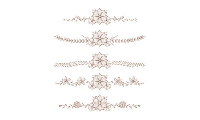 Hand drawn rustic vintage flower border line divider decoration. Mini set of vector floral element decoration