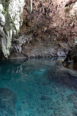 Beautiful view of the The 3 Eyes National Park in Santo Domingo - Dominican Republic- underwater lagoon, caves, gardens