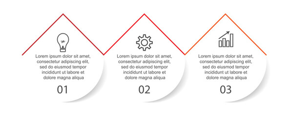 Business Infographic Design Template. minimal Timeline design with 3 steps, 
options and marketing icons. Vector linear infographic with three circle connected elements. 
suitable for presentations