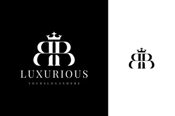 elegant simple minimal luxury serif font alphabet double letter b monogram logo design with crown © theos studio