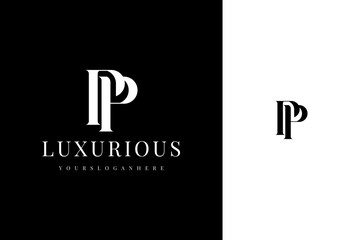 elegant simple minimal luxury serif font alphabet double letter p monogram logo design - obrazy, fototapety, plakaty