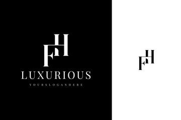 elegant simple minimal luxury serif font alphabet letter h f monogram logo design