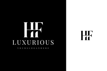 elegant simple minimal luxury serif font alphabet letter h f monogram logo design