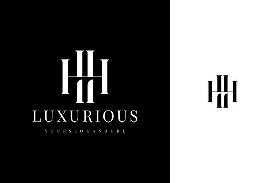 elegant simple minimal luxury serif font alphabet double letter h monogram logo design