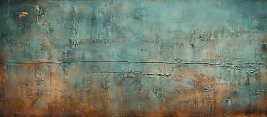 Texture of an aged metal plate with a greenish hue showcasing a rusty appearance - obrazy, fototapety, plakaty