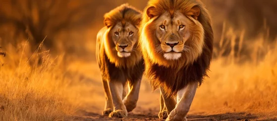 Fototapeten A duo of majestic lions are in search of a wildebeest group This captures a splendid depiction of wildlife The photographs were taken from a close proximity benefiting from impeccable light © 2rogan