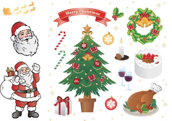 クリスマス　飾り　あしらい　デコレーション　かわいい　シンプル　イラスト素材セット