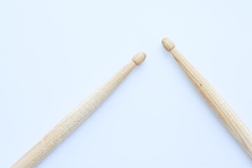wooden drumstick isolated on white background, object for play drum