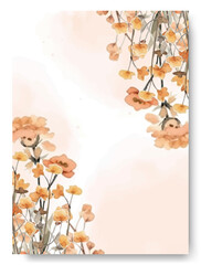 Minimalist wedding card template with orange geranium watercolor.