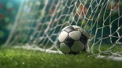 Fototapeta premium soccer ball in goal net