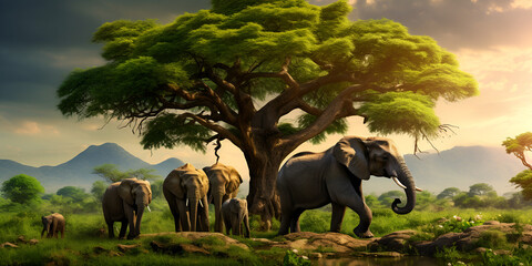 elephants in the wild,Elephant Tree Images: Majestic Wildlife in Natural Habitat