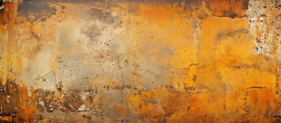 Metal structure with signs of rust cracks corrosion and orange and yellow layering of paint for...