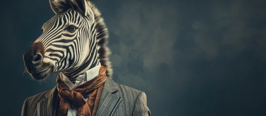 Fototapeten Vintage style graphic concept depicting animals dressed in clothing including a zebra and deer © 2rogan