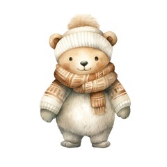 Fototapeta premium A cute Christmas white bear with a scarf watercolor illustration.Isolated on white background