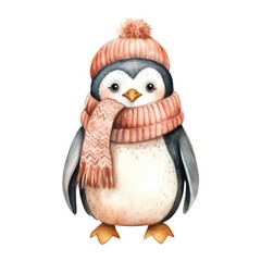 Fototapeta premium A cute Christmas pinguin watercolor illustration, Isolated on white background