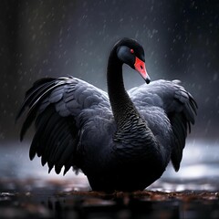 AI generated illustration of A black swan with a blurry background