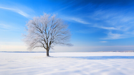 Fototapeta na wymiar 冬の風景、空と雪の積もる木、自然の景色