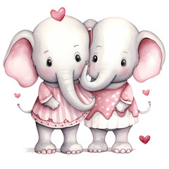 Watercolor Cute Elephant Couple Clipart Illustration