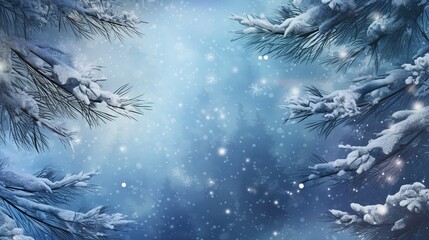 Pine branches on winter background
