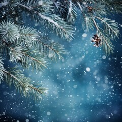 Pine branches on winter background