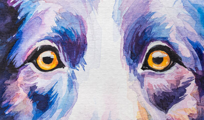 dog painted in watercolor on a white background