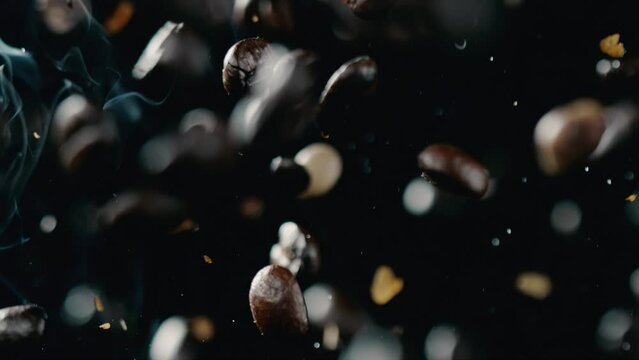 Coffee Beans Are Tossed In The Air