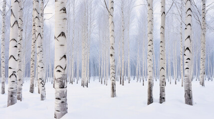 雪の白樺の林、自然の冬の風景 - obrazy, fototapety, plakaty