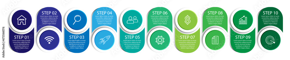 Poster business infographic design template. minimum timeline design with 10 steps, marketing options and i