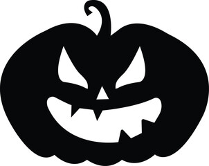 Black fill Cute Halloween Pumpkin icon. Smiling cartoon lantern face. Halloween holiday character in the shape of pumpkin. Halloween pumpkin day symbol isolated on transparent background.