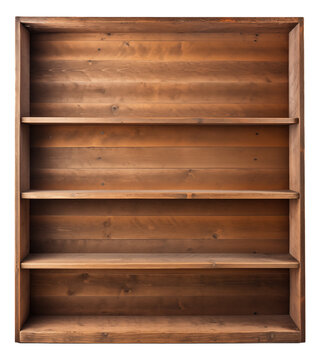 Empty wooden bookshelves isolated.