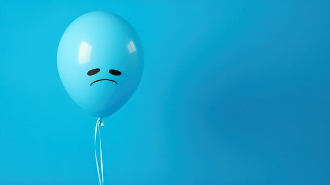 blue balloon depressed on a blue background - Powered by Adobe