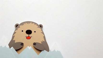 happy groundhog day. paper craft for kids on gray background. create art for children. minimal concept, copy space