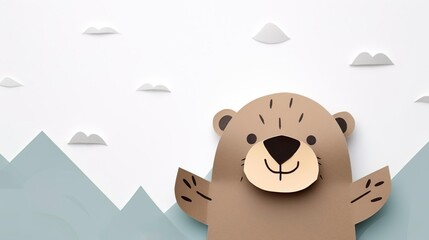 happy groundhog day. paper craft for kids on gray background. create art for children. minimal concept