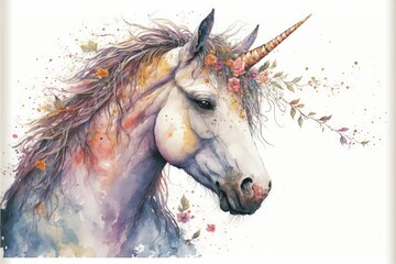 Obraz na płótnie Canvas AI generated illustration of A majestic white unicorn with a vibrant mane