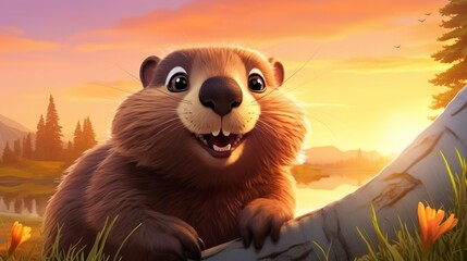A banner featuring a cheerful animated groundhog