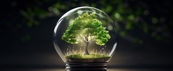 Tree in electric lamp. Ecological energy concept