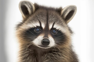 AI-generated illustration of a raccoon in its natural habitat stands on a white background - obrazy, fototapety, plakaty