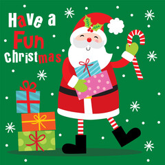 Santa Claus with Christmas Gift and Candy cane