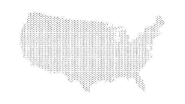 USA map from particles, dots. Digital silhouette United States of America. Abstract animation background.