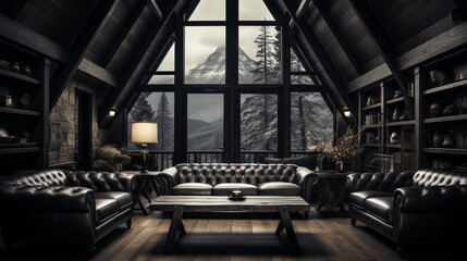 Mountain cabin - large windows - high ceilings - design and decor 