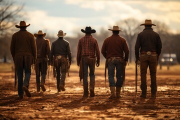 Group of rodeo contestants lined up, ready for the calf roping event, Generative AI